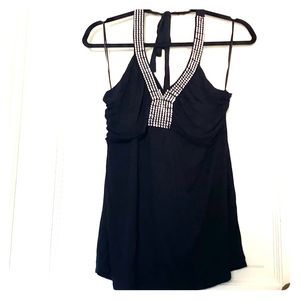 Black Rhinestone Halter Neck Tank Top
